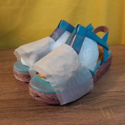 Spring Step L'Artiste Tempest Open Toe Sandal Floral Blue Wedge Leather SH10 - Image 1 of 4