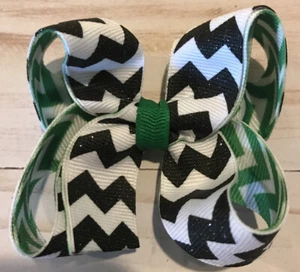 TaylorMade Custom Hair Bow Black White Emerald Chevron Glitter New CLEARANCE - Picture 1 of 1