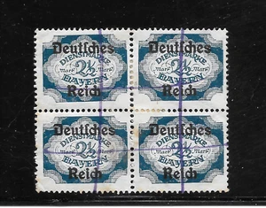 BAVARIA SCOTT O67 USED BLOCK of 4 - 1920 2.5p DEEP BLUE OFFICIAL WITH OVERPRINT - Picture 1 of 2
