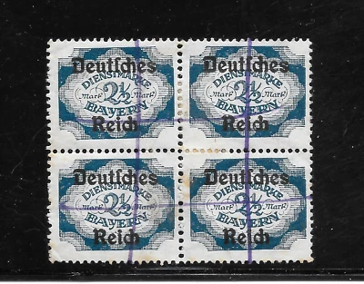 BAVARIA SCOTT O67 USED BLOCK of 4 - 1920 2.5p DEEP BLUE OFFICIAL WITH OVERPRINT - Image 1 of 2