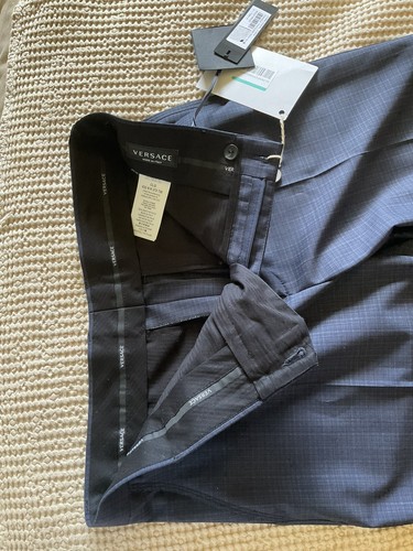 Versace Pantalone Uomo Classico Vestito Lana Gamba Dritta Pantalone Blu 46