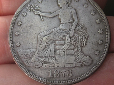 1873 P Silver Trade Dollar- Philadelphia, Fine/VF Details Cover