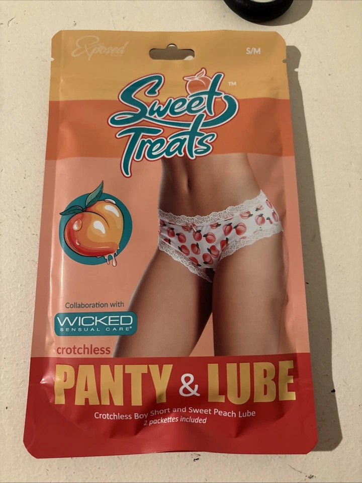 DULCES GOLOSINAS ESPALDA DIVIDIDA BRAGUITA SIN ENTREPIERNA CON LUBRICANTE COMESTIBLE MELOCOTÓN Foto 1 de 2