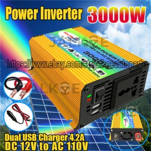 Car Power Inverter DC 12V to AC 110V 3000W Sine Wave USB Solar Converter Charger - Picture 1 of 3