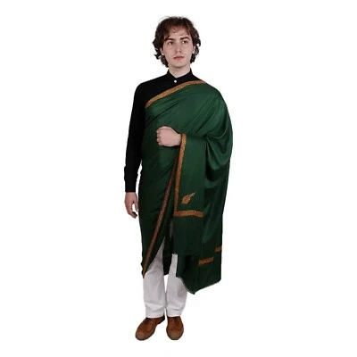 Men's Kashmiri Hand Embroidered Pure Wool Shawl, Color Green - Image 1 of 3