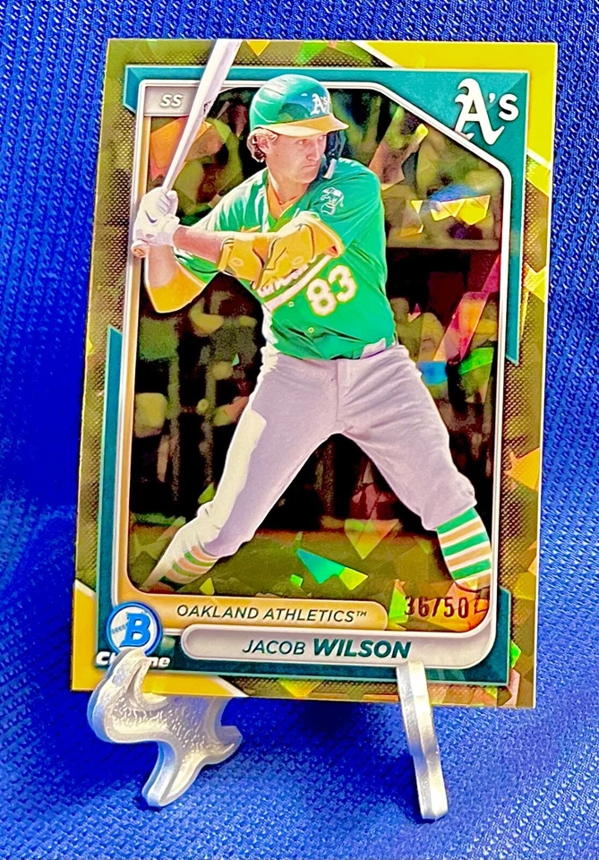 Jacob Wilson 2024 Bowman Chrome Sapphire Gold Refractor Rookie Prospect #/50 A’s - Image 1 of 4