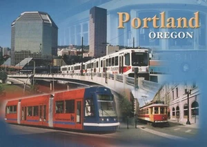 Portland Oregon Max Vintage Trolley & moderne Straßenbahn Innenstadt Postkarte - Bild 1 von 2