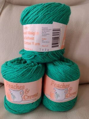 The ORIGINAL Peaches & Creme 100% Cotton Yarn 2.5 oz  3 ~ Balls VERDE GREEN  #53 - Image 1 of 3