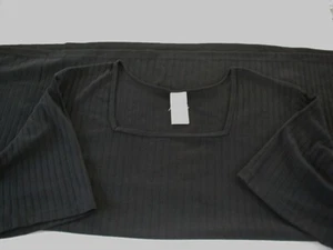 Womens Black Ribbed Top 6X Poly Cotton Short Sleeves Square Neck Casual - Picture 1 of 10