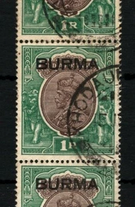 BURMA KGV Stamps STRIP{3} 1R High Value Used KHODAUNG CDS India Overprint SS3831 - Picture 1 of 4