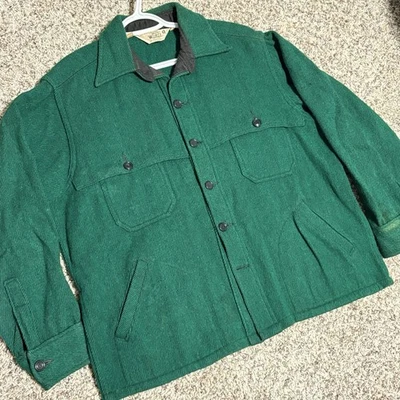 VTG WOOLRICH Wool Mackinaw Hunting Button Up Shacket Jacket 70s Green XL - Image 1 of 4