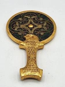 Specchio a mano egiziano testa di aquila oro vetro smussato 9,5" - Foto 1 di 7