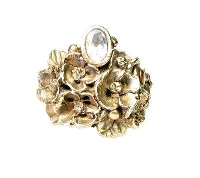 Anel de flores de bronze dourado estilo antigo - Pedra de topázio - Tamanho 8 - Imagem 1 de 3