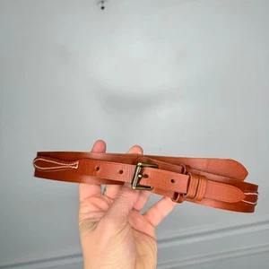 L.L.Bean Saddle Tan Cowhide Leather Western Belt 28 Brass Hardware  - Picture 1 of 9