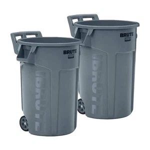 Brute 44 Gal. Grey Round Vented Wheeled Trash Can (2-Pack) - Picture 1 of 5