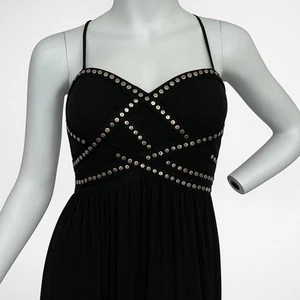 Vtg USA Betsy & Adam Sz8 Black Zip Studded Gown Spaghetti Strap Maxi Prom Formal - Picture 1 of 15