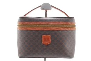 CELINE Macadam Vanity Handbag Cosmetics Pouch Logo PVC leather Brown Authentic - Picture 1 of 12