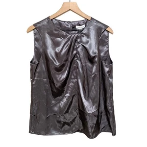 Calvin Klein Top Womens Size M Silver Satin Twisted Pleated Front Sleeveless NWT - Picture 1 of 6