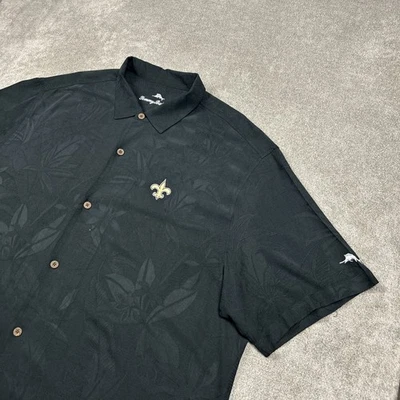 Tommy Bahama Hawaiian Shirt Mens 3XL Black New Orleans Saints Silk Jacquard - Image 1 of 4