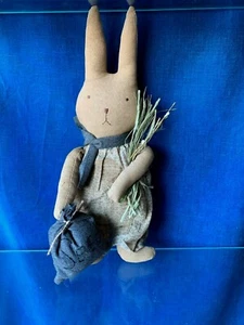 Vintage Primitive LITTLE MISS BUNNY Rabbit & Seeds Parsnips Sack 16" Doll ❤️m9 - Picture 1 of 10
