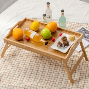Natural Bamboo Folding Lap Tray Table Desk Bed Tea Food Breakfast Dinner Picnic - Picture 1 of 21
