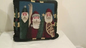 Tapestry 3 Santa Christmas Pillow 15" Square Braid Edges Old World Style - Picture 1 of 8