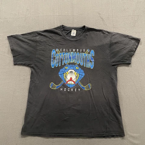 Vintage Columbus Cottonmouths T Shirt Mens XL 90s Rare Faded Black CHL Minors Cover