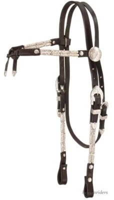Silver Ferrule Show Headstall-Bridle - Futurity Browband - Dark Oil Leather - Image 1 of 3
