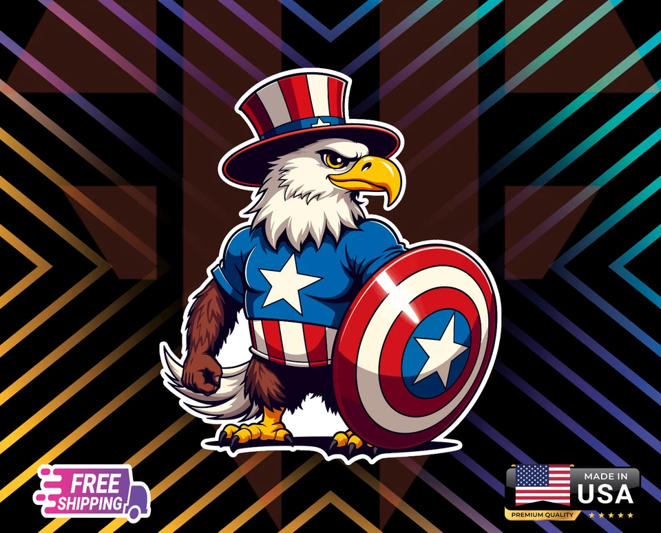 BALD EAGLE CARTOON U+DECAL,WINDOW,WALL,COMPUTER,ETC+6YEARS+R LAMINATED+FREE STIC - Image 1 of 1