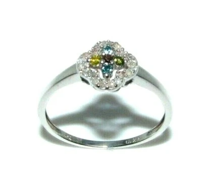 Anello In Oro Bianco 9 Carati Con Diamante E Pietre Multicolori Taglia P 1/2 - Immagine 1 di 4