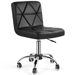 Black Height Adjustable Home Office Desk Chair Armless PU Stool Barber w/ Wheels - Picture 1 of 24