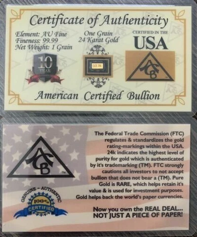 Certified 1 Grain Gold Nice!! Cover