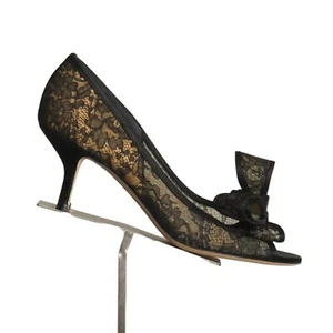 VALENTINO-Black Lace Bow Pumps, Size 36.5 - Picture 1 of 5