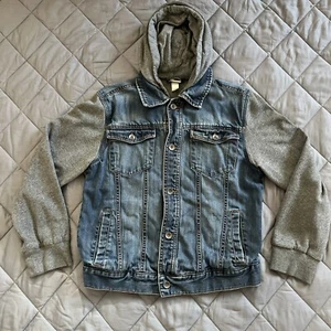 Denim Jacket Y2K Youth Medium Canyon River Blues Grunge Wash Hooded Sweat Shirt - Picture 1 of 15