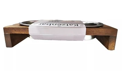 Futterstation Katzen Hunde Futternapf 2er Set Edelstahl erhöhter Ständer Holz - Bild 1 von 4