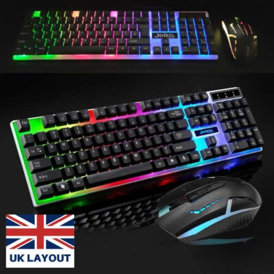 UK Gaming Keyboard And Mouse Set RGB LED USB For PC Laptop Xbox One PS4 PS5 - Image 1 of 4