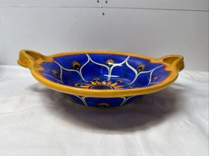 Vintage Vibrant Mexican Pottery Casserole Handled Serving Dish Handmade Signed - Picture 1 of 6