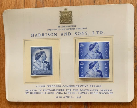 GB 1948 SILVER WEDDING HARRISON & SONS PRESENTATION CARD £1 + 2 1/2d STAMPS Cover
