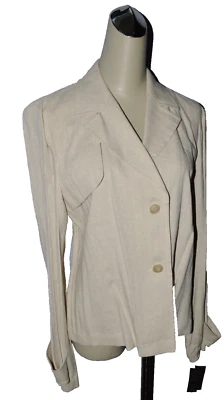 CHAQUETA BLAZER TOP THALIAN NUEVA CON ETIQUETAS TALLA 10 M BEIGE CLARO Lino Algodón Abrigo Natural Foto 1 de 4
