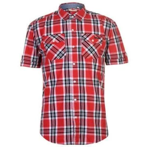 Camisa de algodón para hombre Lee Cooper a cuadros manga corta, blanca roja talla S M L XL 2XL 3XL - Imagen 1 de 6