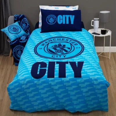 Juego de funda nórdica y funda de almohada individual Manchester City FC escudo ropa de cama de fútbol Foto 1 de 4