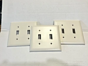 Set of Three - Plastic Double Switch Wall Plates, Off White, Ivory - Picture 1 of 4