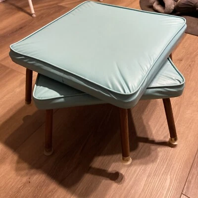 Mid Century  Aqua 2  Vinyl Foot Stools Ottoman Southern & Iron Inc - Image 1 of 4