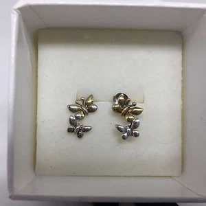 Ohrstecker Nummer 39 Silber & Gelbgold fallender Schmetterling - Bild 1 von 5