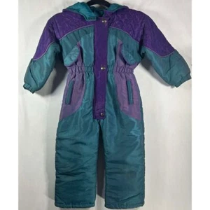 Paramount 90s Kids 5-6 Teal Purple Ski Snowsuit One-Piece Winter Jumpsuit - Picture 1 of 4