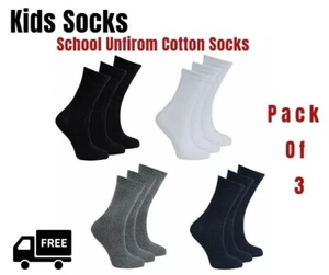 3 Pairs Plain Socks Kids School Uniform Cotton Girls Boys Ankle Socks All Sizes - Picture 1 of 13