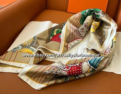 Sallys Boutique 14~18 Momme Sarga Seda Envolvente Bufanda Sillín Estampado Cuadrado Chal 35" Foto 1 de 4