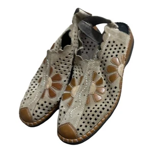 RIEKER Antistress Brown Tan Suede Leather Floral Comfort Walking Shoe 41 - Picture 1 of 10