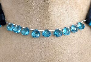 Heart Briolette Blue Topaz Valentine's Day Gift Choker Necklace Matching 9 pcs