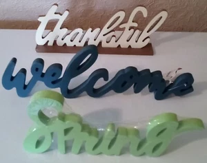 Wooden Cursive Shelf Sitters- Thankful, Welcome & Spring Home Decor - Picture 1 of 6